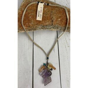 Peyote Bird Quartz Crystal Pearl Turquoise Sterling Silver Leather Necklace J037